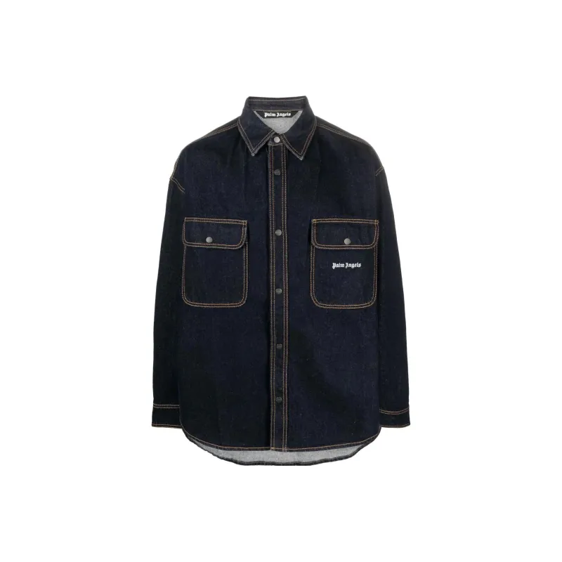 PALM ANGELS Logo Embroidered Denim Shirt-0