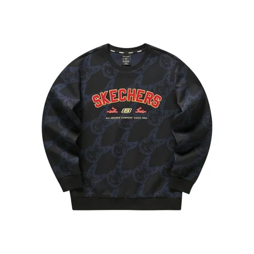 Skechers New Year Sweatshirt Men's Black Base With Blue Rabbit Pattern All Over rmer