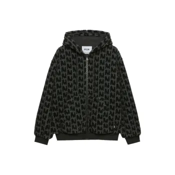 MSGM Towelled Finish Logo patterned Zipped Hoodie