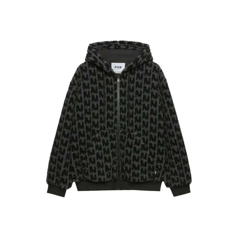 MSGM Towelled Finish Logo patterned Zipped Hoodie-0