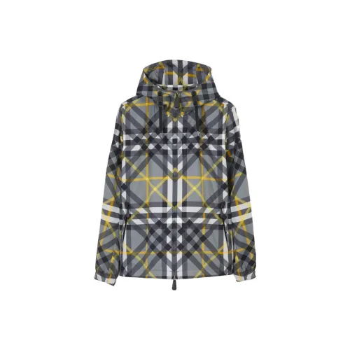 Burberry Check Spliced Square Collar Single Breasted Shirt Dark Gray