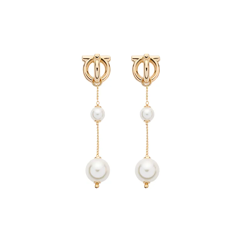 Ferragamo Gancini Pearl embellished Drop Earrings-0