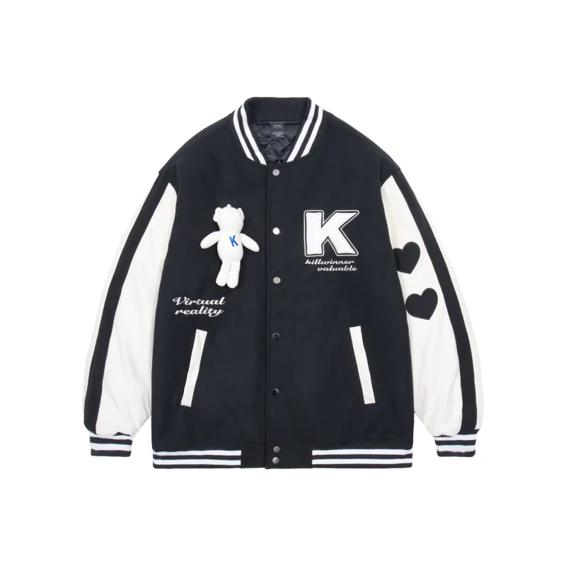 KILLWINNER Cartoon Baseball Collar Loose Fit Thickened Puffer Jacket Unisex-0