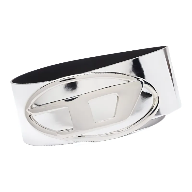 DIESEL Solid Color Design Leather Belts Women's Silver-2