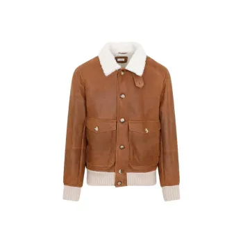 Brunello Cucinelli Long sleeved Button up Leather Jacket
