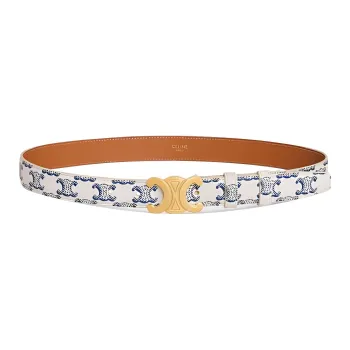 CELINE Patterned Print Smooth Buckle Leather Belts Women's White/Blue