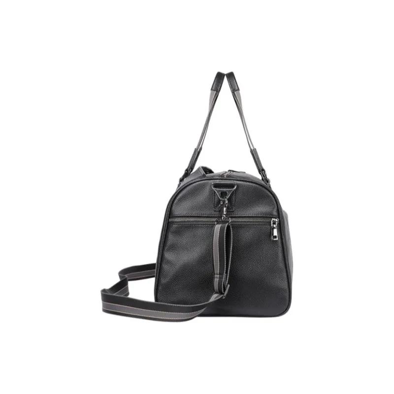 VIHUS Top Grain Cow Leather Travel Gym Bag Large Size Men's Black-2