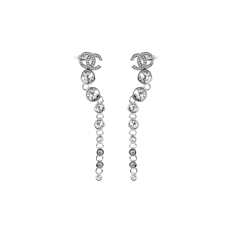 CHANEL Double C Earrings Women's Silver-1