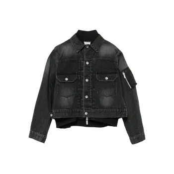 Sacai FW23 Front Beach Taikoo Li Limited Series Denim Jackets Unisex Black