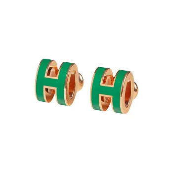 HERMES Metal Stud Earrings Unisex Inlaid With Rose Gold