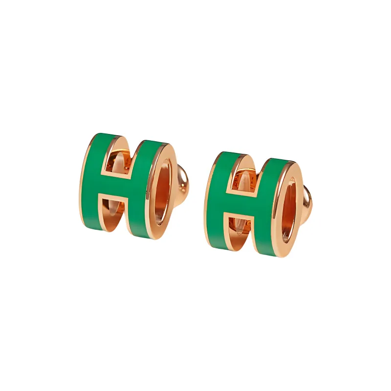 HERMES Metal Stud Earrings Unisex Inlaid With Rose Gold-0