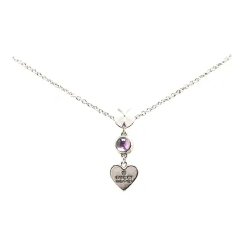 GUCCI 2000 2024 Sterling Silver Heart Amethyst Drop Pendant Necklace