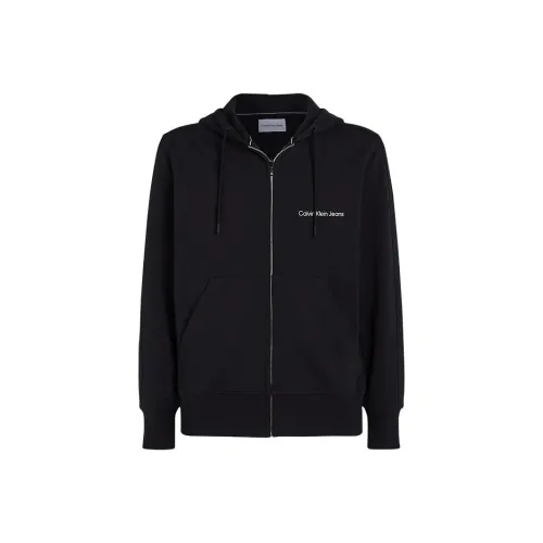CALVIN KLEIN Cotton Terry Zip Up Hoodie Jackets & Coats Men's Black