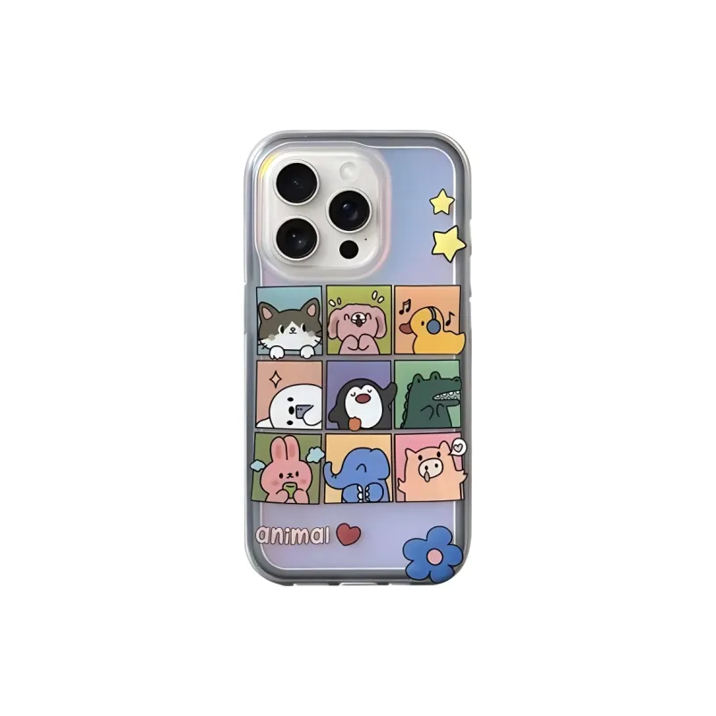 Sopi Acrylic Material Laser Nine Square Grid Zoo Phone Cases Compatibility With IPhone 16/15/14/13/Pro/Max-0