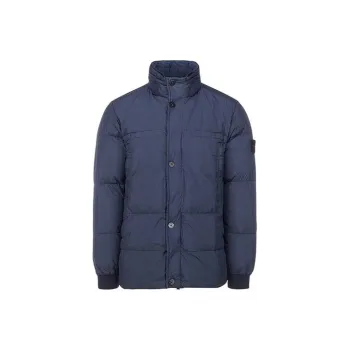 STONE ISLAND SS21 Solid Color Geometric Pattern Stand Collar Down Jacket Men's Ocean Blue