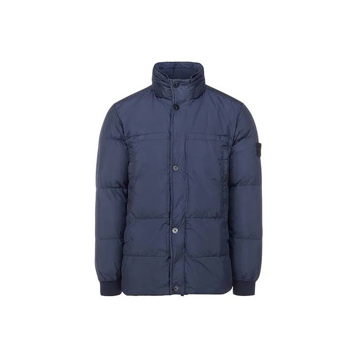 STONE ISLAND SS21 Solid Color Geometric Pattern Stand Collar Down Jacket Men's Ocean Blue-0