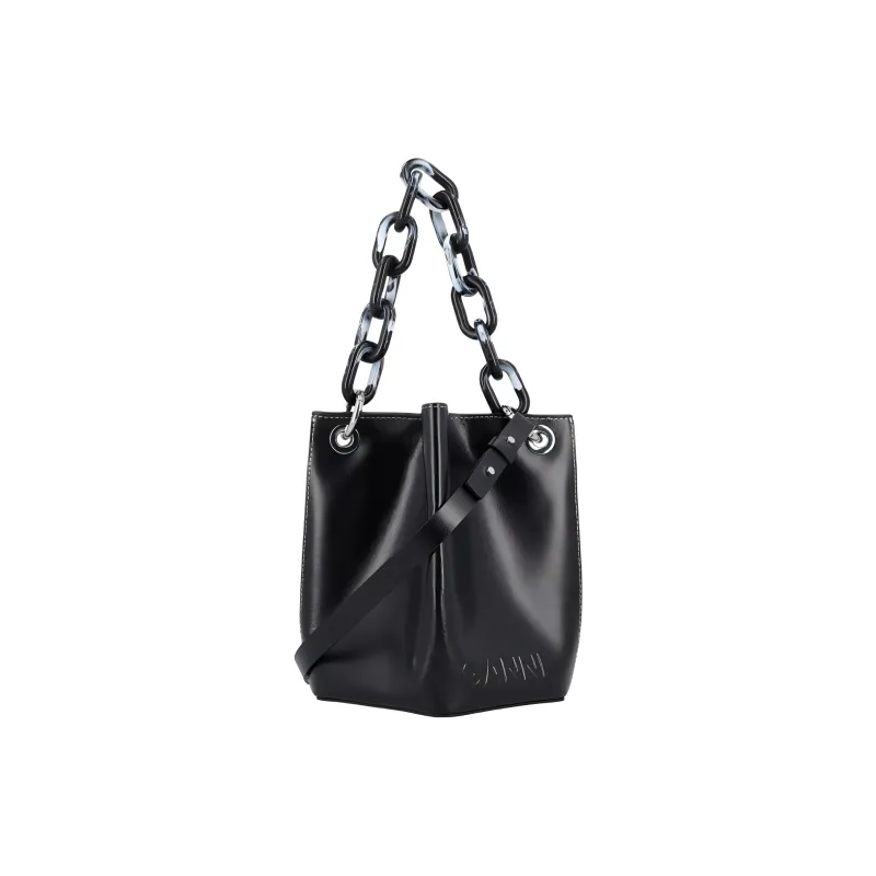 GANNI Recycled Leather Bucket Bags Shoulder Bag Crossbody Bag Handbag Regular Women's Black-0