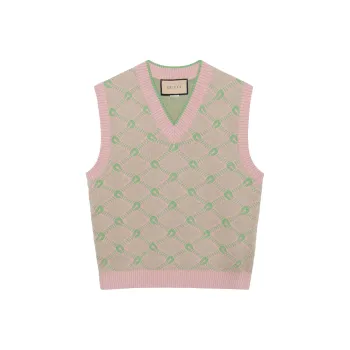 GUCCI Men Wool Cotton Jacquard Knit Vest Pink