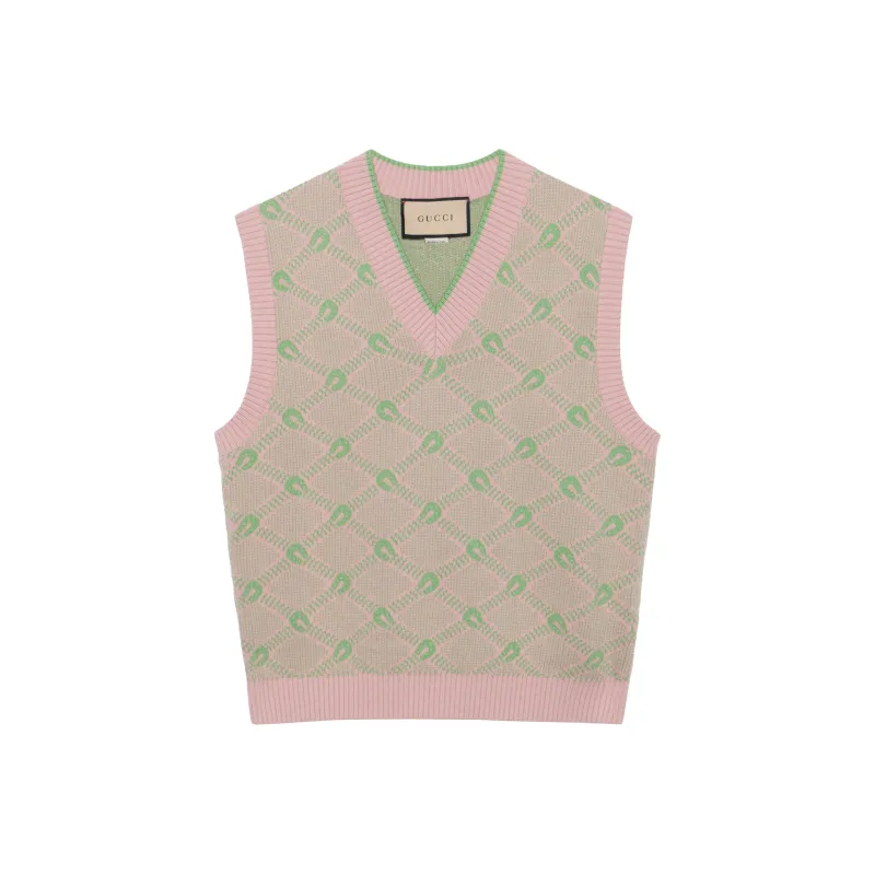 GUCCI Men Wool Cotton Jacquard Knit Vest Pink-0