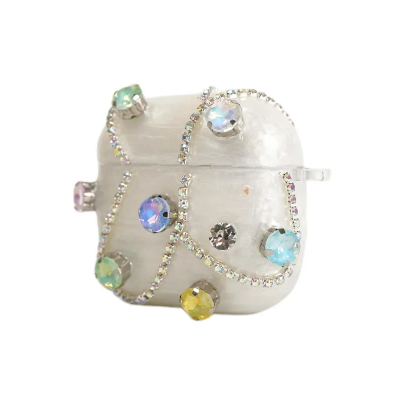 Sopi Compatibility With Apple AirPods 4/2/3/AirPods Pro/Pro 2 TPU Luxury Cream Resin Gemstone Chain Headphone Cases-3