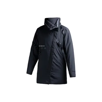 Monster Guardians Letter Stand Collar Loose Fit Thickened Mid-Length Puffer Jacket Men's Resolute Black
