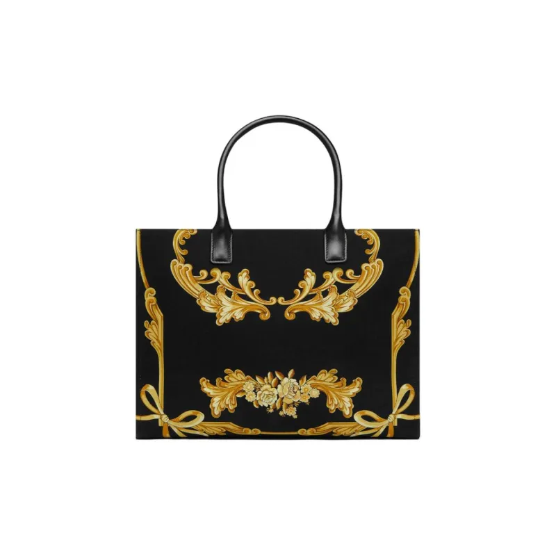 FANSIZHE La Medusa Cotton Tote Bag, Shopping Bag, Handbag Large Size Women's Black & Gold-2