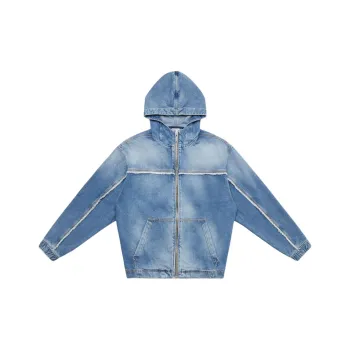 Marcelo Burlon County Of Milan Fringed Zipped Denim Hooded Jacket