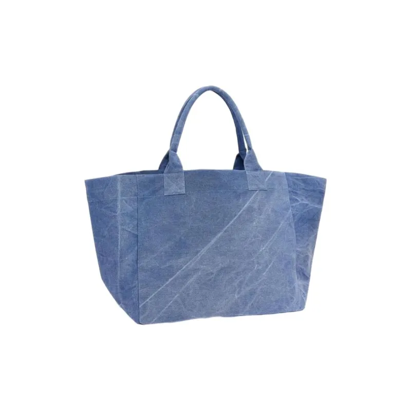 GANNI Canvas Tote Bag, Shopping Bag, Handbag, Shoulder Bag Large Size Women's Washable Blue-3