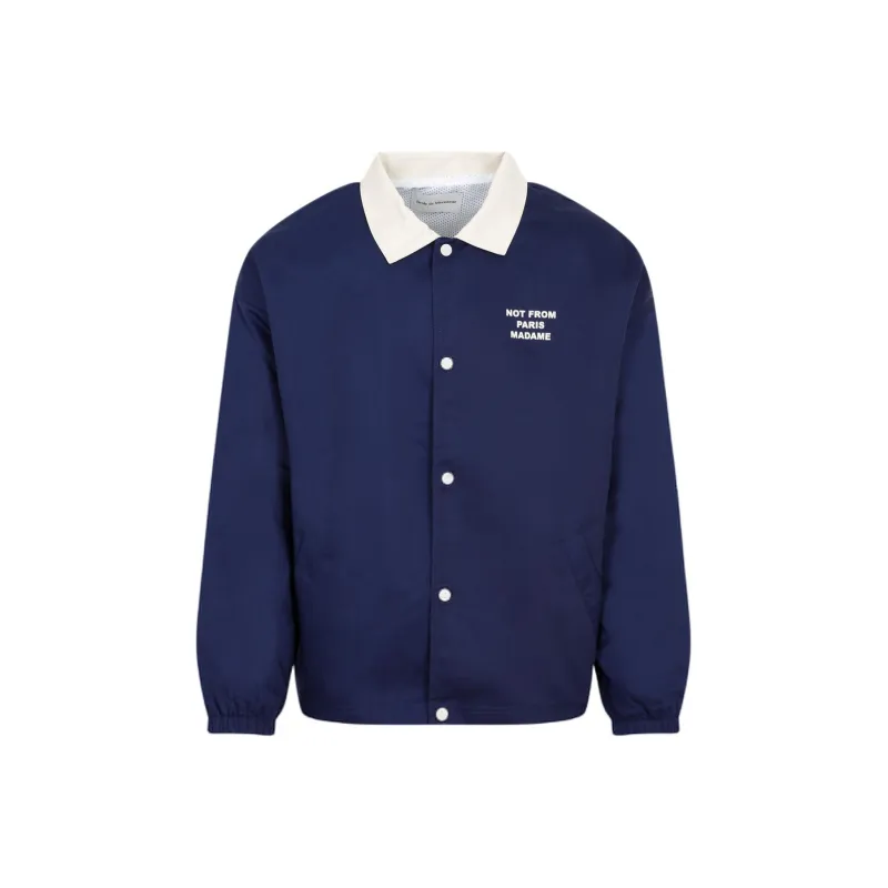 DROLE DE MONSIEUR Slogan Printed Button Up Bomber Jacket-0
