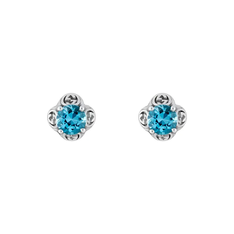 GUCCI 18K White Gold Stud Earrings Women's Blue-0