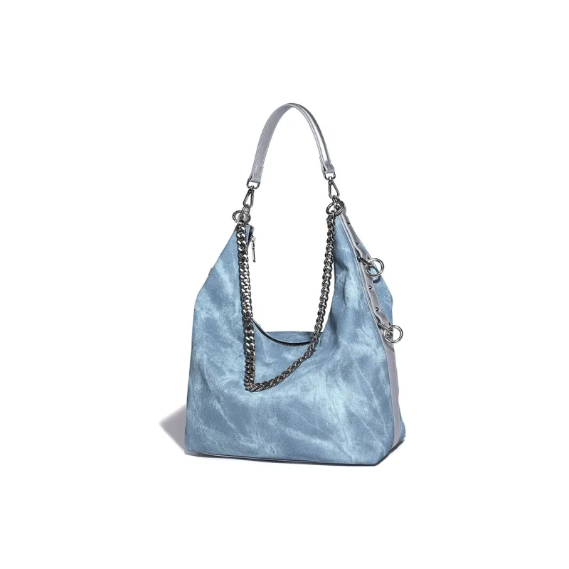 Vigno Synthetic Leather Tote Shoulder Armpit Bag Women's Blue/Dark Blue-5