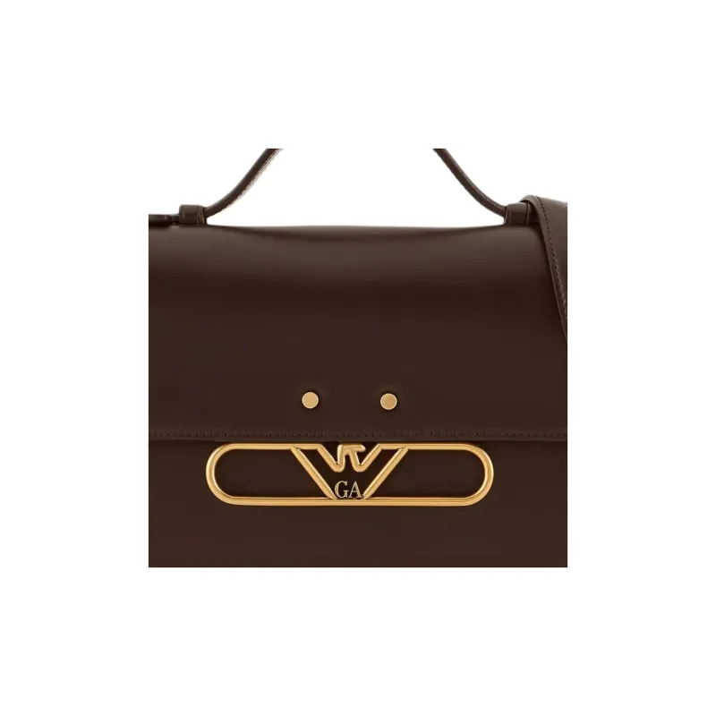 EMPORIO ARMANI Split Cow Leather With Transferred Grain One Shoulder Handbag Women's Brown-3