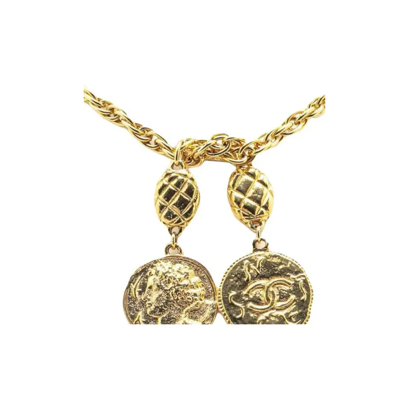 CHANEL 20th Century Plated Cc Logo Coin Lariat Necklace Costume Necklace-1