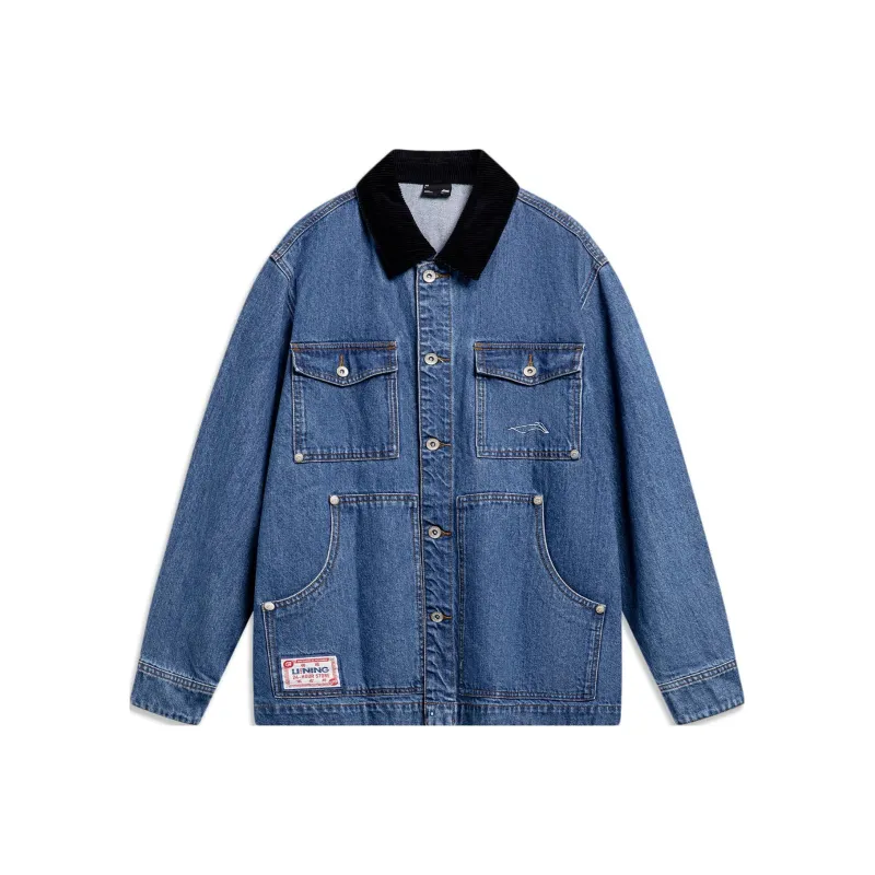 LiNing Skateboard Denim Jacket Men's Medium Blue Denim-0