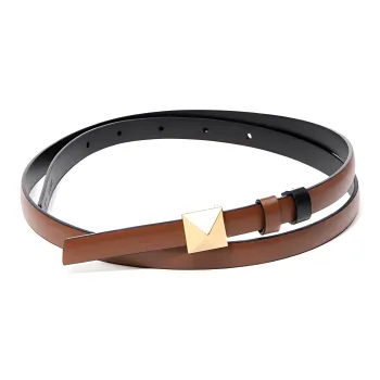 Valentino Double Sided Design, Smooth Buckle Leather Belts Women's Brown Width 1CM