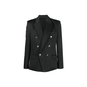BALMAIN Logo Button Double Breasted Blazer