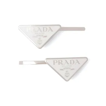 PRADA Triangle logo Hair Clips Set Of Two