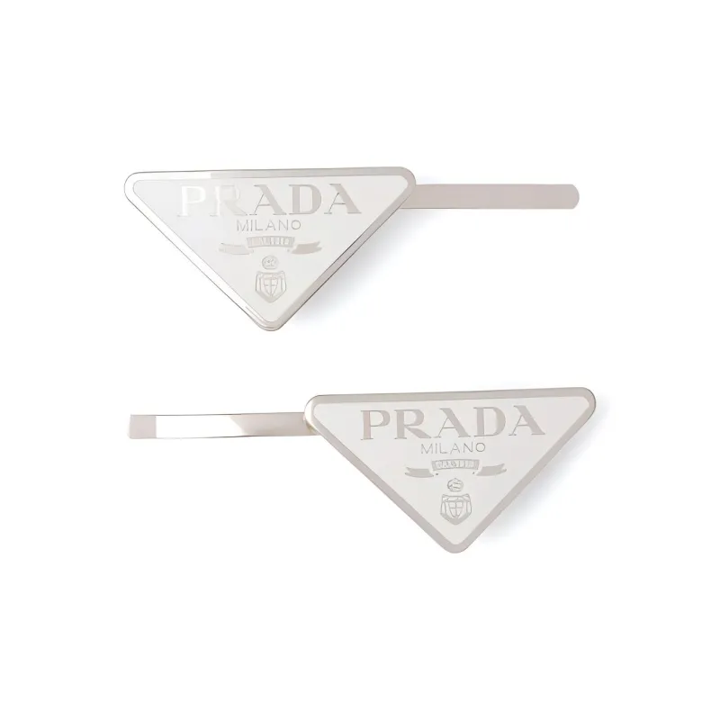 PRADA Triangle logo Hair Clips Set Of Two-0