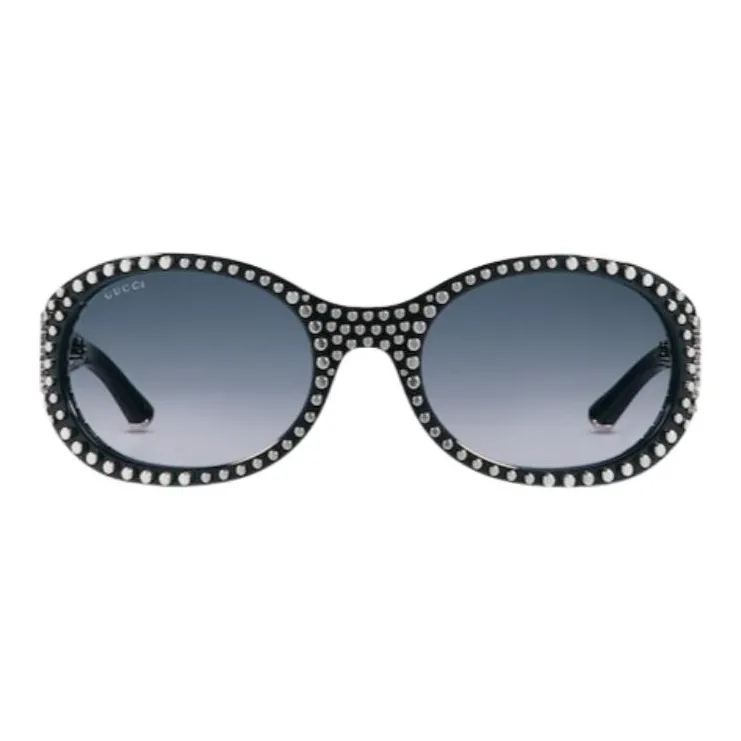 GUCCI Metal Acetate Oval Sunglasses Women's Black-0