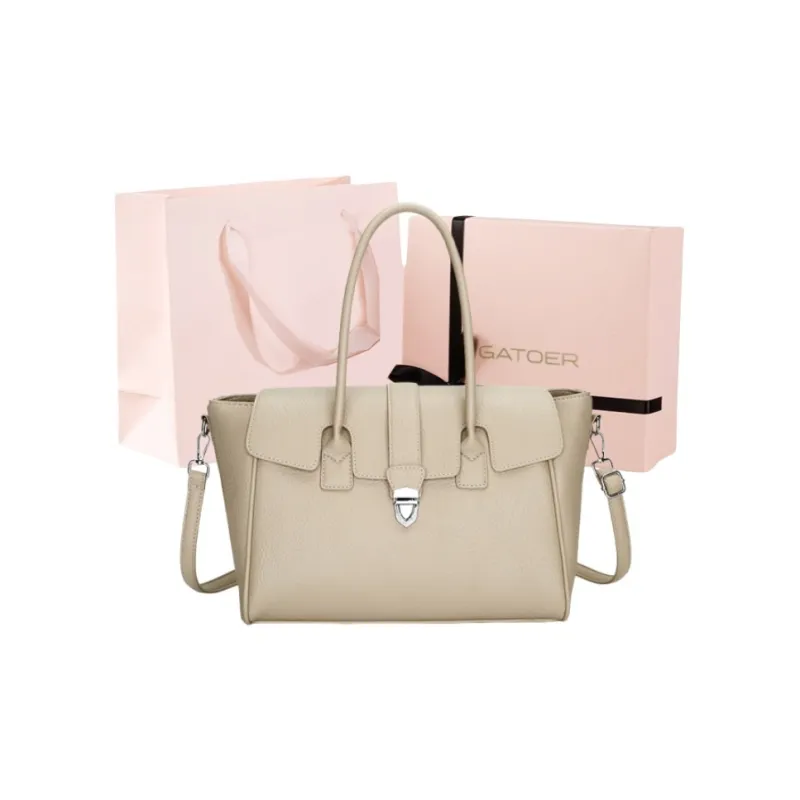 GATOER PU Tote Shoulder Bag, Crossbody Bag, Handbag Regular Women's Ecru/Black/Light Brown/Khaki-2