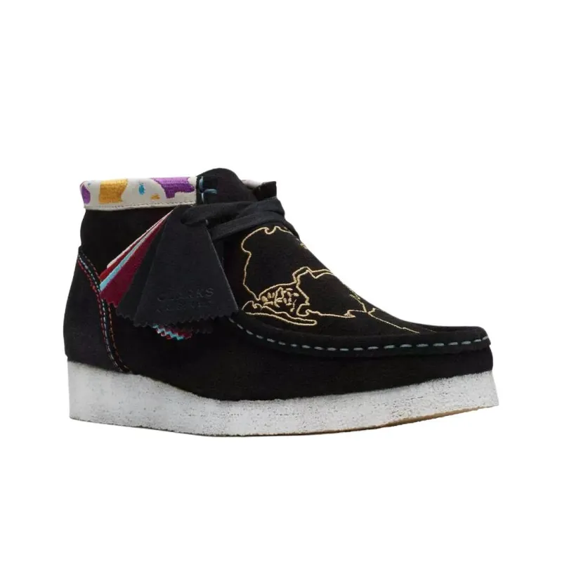 Clarks Originals Wallabee Boot Black Embroidery Women's-3