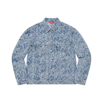 Supreme Script Jacquard Denim Trucker Jacket Washed Black