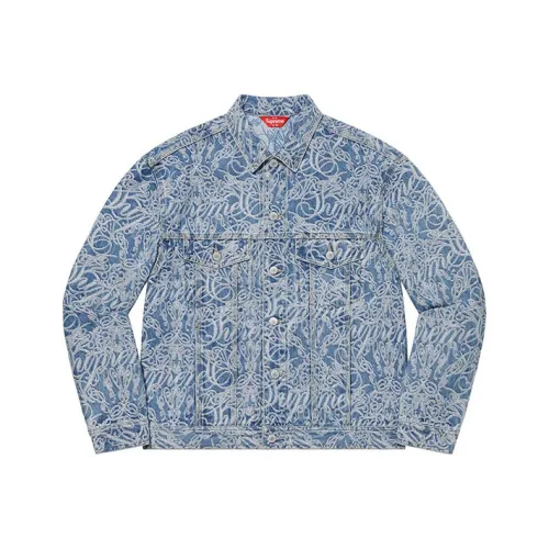 Supreme Script Jacquard Denim Trucker Jacket Washed Black