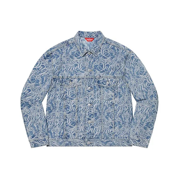 Supreme Script Jacquard Denim Trucker Jacket Washed Black-0