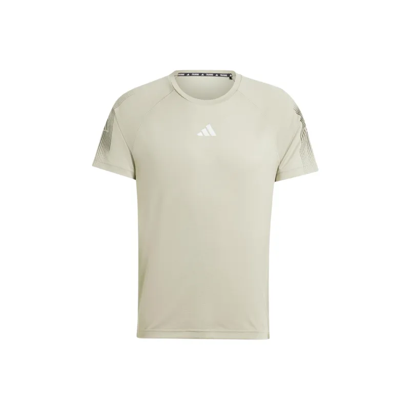 Adidas GymGym+ T-Shirt Men's Eggstone Silver Gray/Dark Olive Green-0