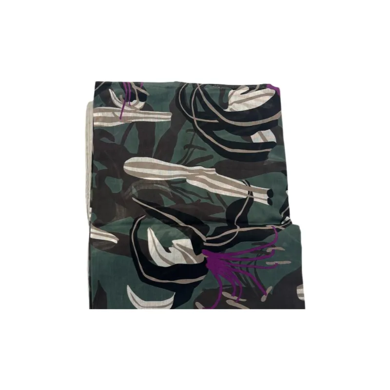 CHANEL Cotton Knit Scarves Women's Green-2