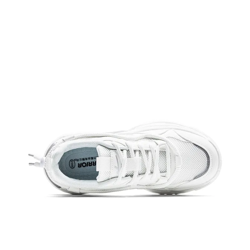 Warrior Anti Slip And Wear Resistant Height Increasing Low Top Chunky Sneakers Men's White Light Gray-3