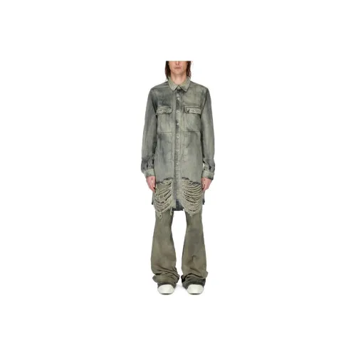 PRINT Owens DRKSHDW Frayed Distressed-effect Denim Jacket