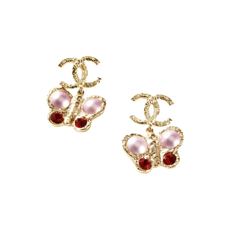 CHANEL Earrings Women's Gold/Pink-1