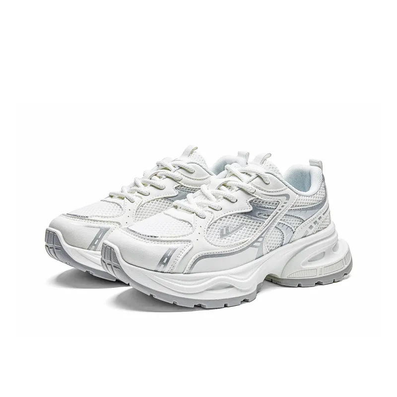 Warrior Anti Slip And Wear Resistant Height Increasing Low Top Chunky Sneakers Women's White Silver-3